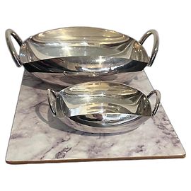 Autre Marque Fala Set of 2 Silver Striped Plates Silvery