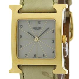Hermès-Hermes Heure H Gold Plated Leather Quartz Wristwatch-Other