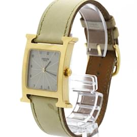 Hermès-Hermes Heure H Gold Plated Leather Quartz Wristwatch-Other