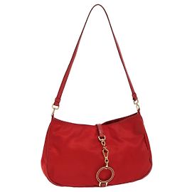 PRADA Accessory Pouch Nylon Red Gold Auth 96175 Red Golden