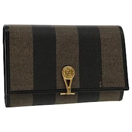 Fendi-Portefeuille en toile Pecan FENDI Noir Marron Noir Marron Auth 94161-Marron,Noir