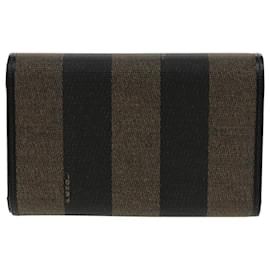 Fendi-FENDI Pecan Canvas Wallet Black Brown Black Brown Auth 94161-Brown,Black