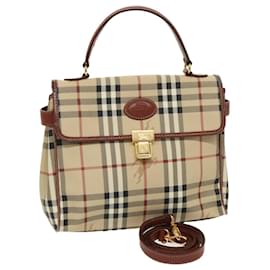 Autre Marque-Burberrys Nova Check Hand Bag PVC 2way Beige Gold Auth 94308-Beige,Golden