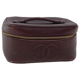 Pochette Vanity COCO Mark CHANEL Pelle Caviar Rosso Vino Oro CC Auth 95362 D'oro Bordò