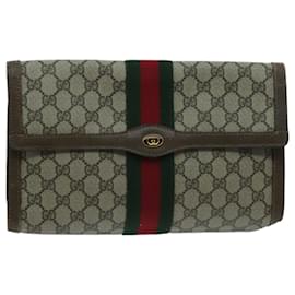Gucci-GUCCI GG Supreme Web Sherry Line Clutch Bag PVC Beige 41 014 3087 30 Auth ep6067-Beige