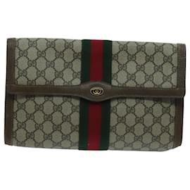 Gucci-GUCCI GG Supreme Web Sherry Line Clutch Bag PVC Beige 41 014 3087 30 Auth ep6067-Beige
