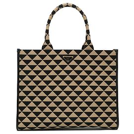 Bolsa Tote Simbolo Jacquard Triangolo Grande em Marrom Prada Marrom