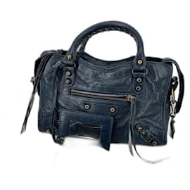 Balenciaga-Mini navy City bag 2 way  crossbody shoulder-Navy blue,Gold hardware