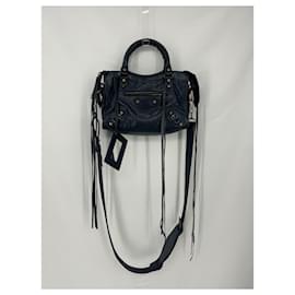 Balenciaga-Mini navy City bag 2 way  crossbody shoulder-Navy blue,Gold hardware