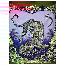 Hermès-"Jungle Love" Hermès vintage square-Red,Beige,Leopard print,Navy blue,Lavender