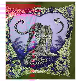 Hermès-"Jungle Love" Hermès vintage square-Red,Beige,Leopard print,Navy blue,Lavender