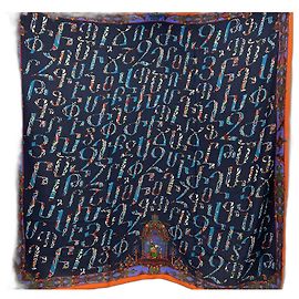 Lenço Hermès "Cartas de Yerevan" Multicor Laranja Azul marinho
