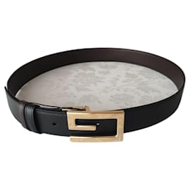 Gucci-GUCCI REVERSIBLE BELT WITH G SQUARE BUCKLE.-Brown,Black