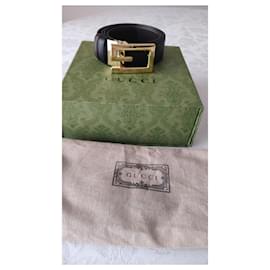 Gucci-GUCCI REVERSIBLE BELT WITH G SQUARE BUCKLE.-Brown,Black
