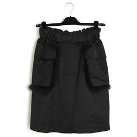 Saia Simone Rocha FR38 Preta de Cetim de Algodão e Penas UK10 US8 Preto