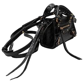 Balenciaga-Black Balenciaga Embossed Croc Super Nano City Bag-Black