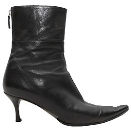 Botines de cuero negro Gucci de punta vintage tamaño 9B Negro