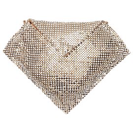 Borsa da sera in rete metallica dorata e bianca Swarovski D'oro