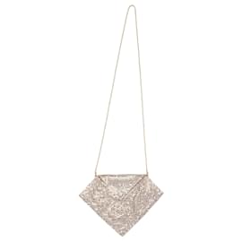 Swarovski-Sac de soirée en métal maillé doré vintage et blanc Swarovski-Doré