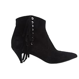 Saint Laurent-Black Saint Laurent Suede Booties with Fringe Size 6-Black