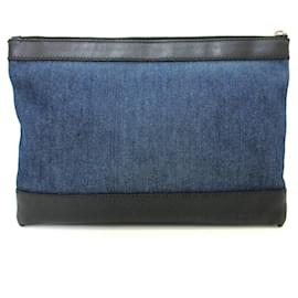 Balenciaga-Balenciaga Denim Canvas Leather Clutch Bag-Blue