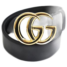 Gucci GG Marmont Shiny Buckle Leather Belt Black