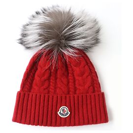 Moncler Wool Cashmere Fox Fur Knit Cap Red Red