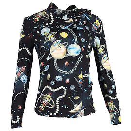 Blusa estampada Love Moschino com laço no pescoço em cetim multicolorido Multicor