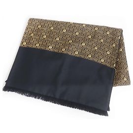 Hermès Bufanda Chal de Flecos de Seda de Angora Hermes Negro Dorado Negro