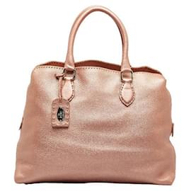 Fendi-Fendi Leather Selleria Handbag Tote Bag-Pink