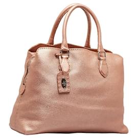 Fendi-Fendi Leather Selleria Handbag Tote Bag-Pink