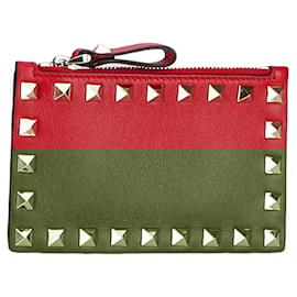 Valentino Garavani-Valentino Rockstuds Leather Coin Card Case-Red