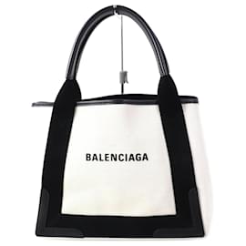 Balenciaga-Balenciaga Small Cabas Cotton Canvas Calfskin Handbag-Brown,Beige