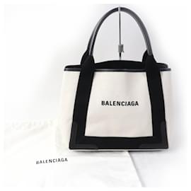 Balenciaga-Balenciaga Small Cabas Cotton Canvas Calfskin Handbag-Brown,Beige
