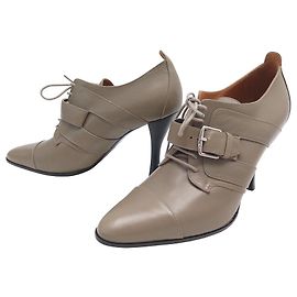 Hermès NOVE SAPATOS HERMES BOTINAS 36.5 EM COURO TAUPE Taupe