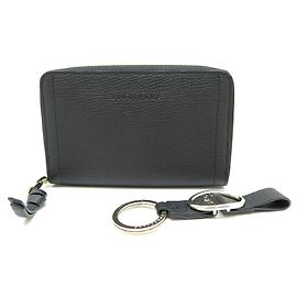 NEW LONGCHAMP MAILBOX COMPACT WALLET + BLACK LEATHER KEYCHAIN Black