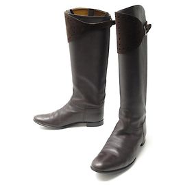 Hermès BOTAS CAVALIERES HERMES EVELYNE 36 COURO E SUEDE MARROM Marrom
