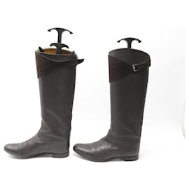 Hermès-HERMES EVELYNE RIDING BOOTS 36 LEATHER & SUEDE BROWN BOOTS-Brown