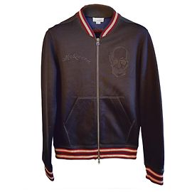 Navy Blaue Blumenmuster Bomberjacke Alexander Mcqueen Weiß Rot Blau Marineblau