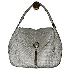 Gianni Versace Altea Barocco Vanitas Quilted White Leather Handbag White