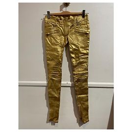 BALMAIN Pantalon T.FR 34 Cuir Doré