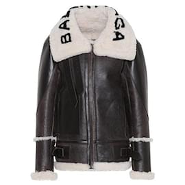 Balenciaga-BALENCIAGA - Balenciaga Aviator coat in brown leather and wool (T34)-Brown