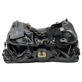 Lanvin-Lanvin Black Patent Leather Sac Pise Shoulder Bag-Black