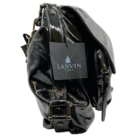 Lanvin-Lanvin Black Patent Leather Sac Pise Shoulder Bag-Black