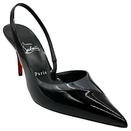 Christian Louboutin-Christian Louboutin Black Patent Leather Posticha 80 Slingback Pumps-Black