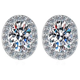 Autre Marque Moissanite Diamond Button Earrings Rhodium Plated Sterling Silver Silvery