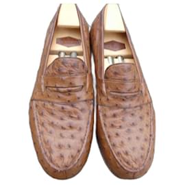 JM Weston-moccasin jm weston ostrich leather 9.5E 43.5 LARGE-Light brown