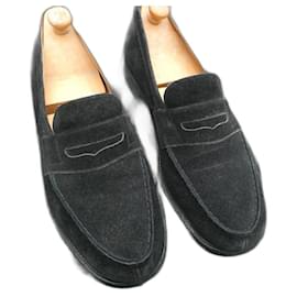 JM Weston-black suede calf moccasin 8E 43 wide-Black