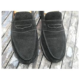 JM Weston-black suede calf moccasin 8E 43 wide-Black