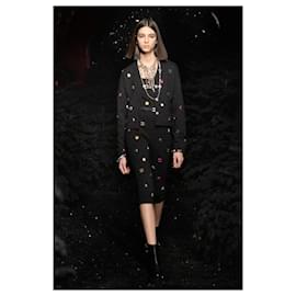 Chanel-CHANEL Black cotton cardigan with multicolored jewels size 36 in very good condition-Black